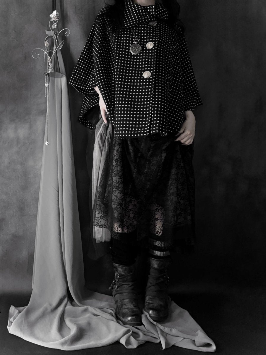Navy Polkadot Poncho - MIDNIGHT FAE