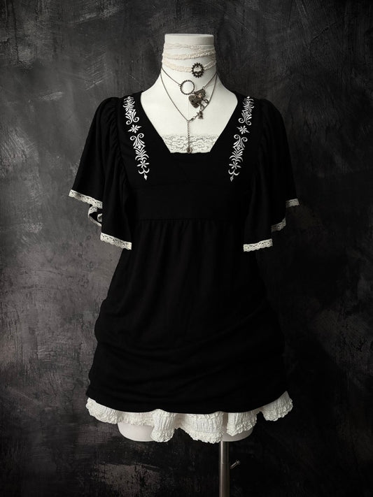 Oeillet Babydoll Blouse - MIDNIGHT FAE