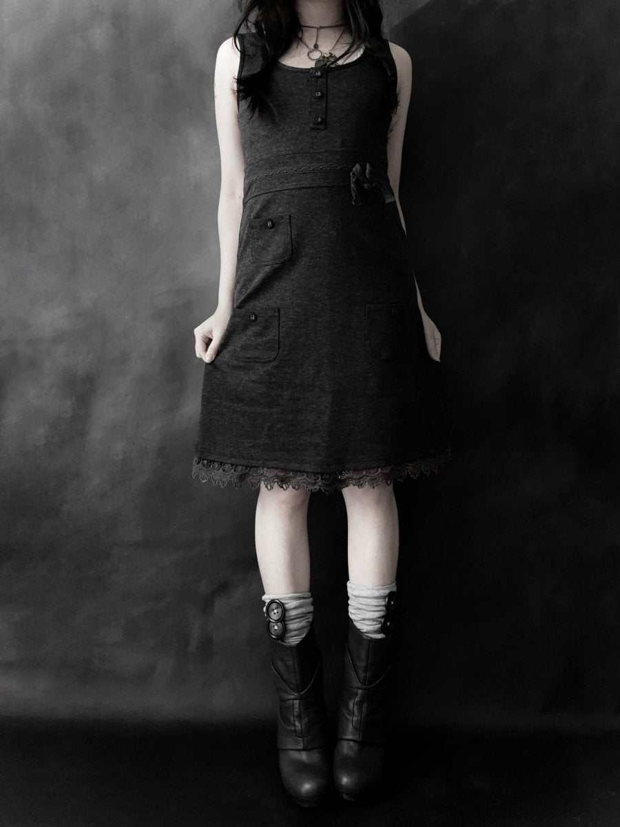 Patches Grey Dress - MIDNIGHT FAE