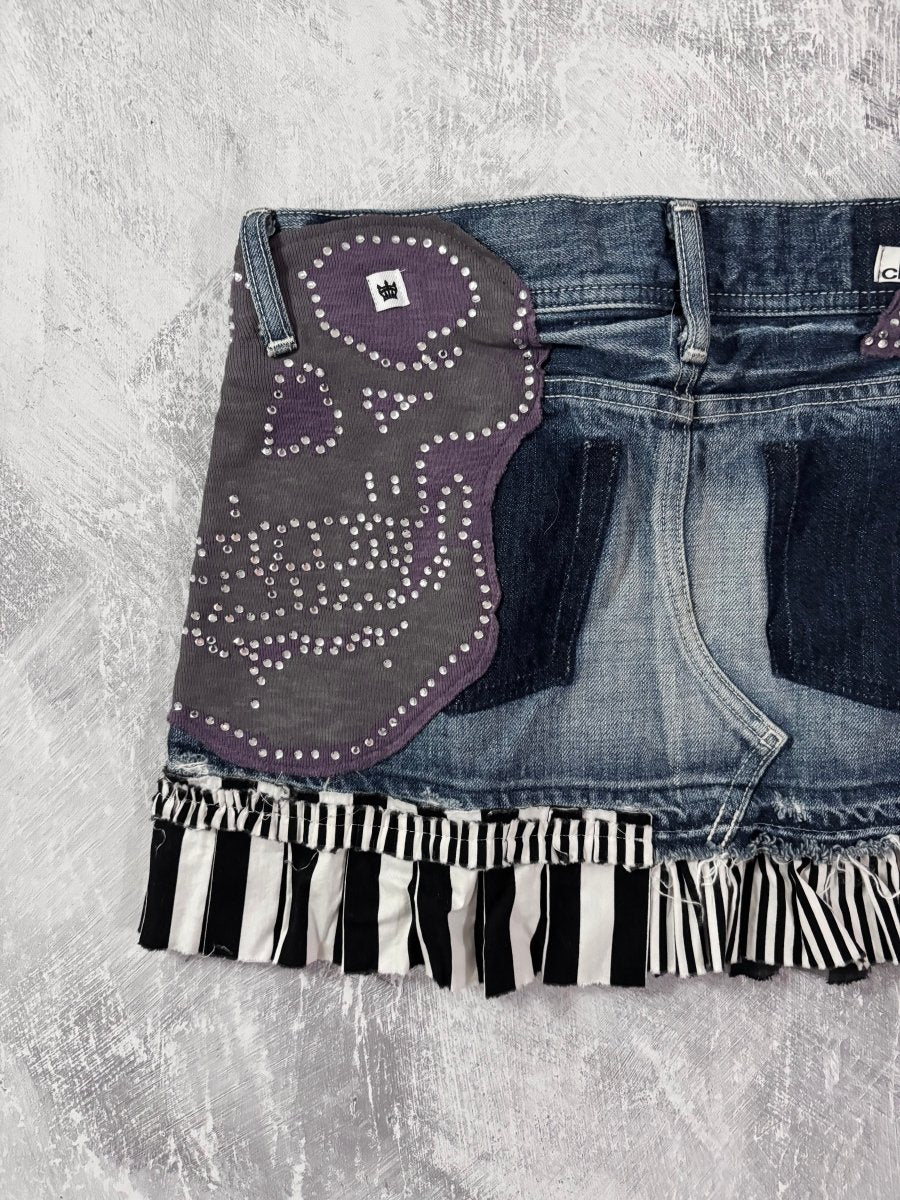 Patchwork Denim Mini Skirt - MIDNIGHT FAE