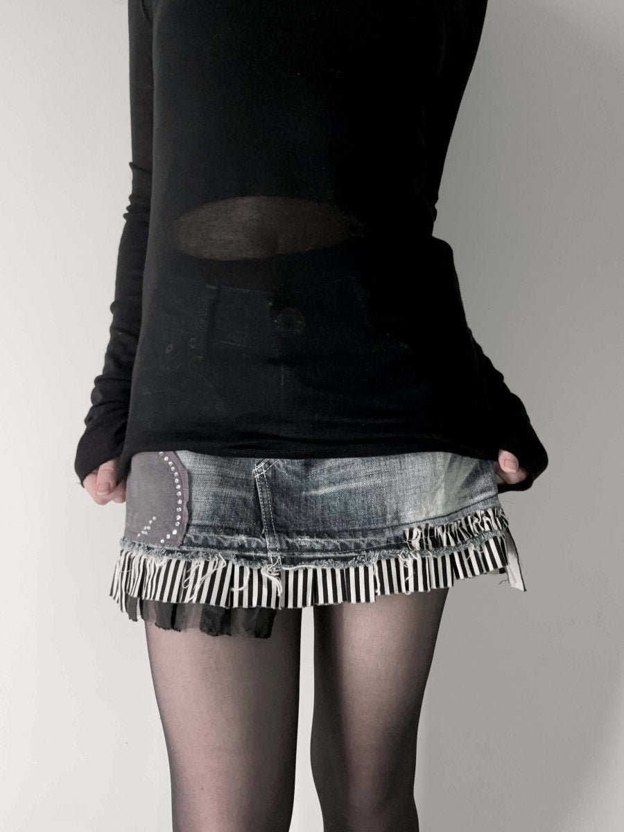 Patchwork Denim Mini Skirt - MIDNIGHT FAE