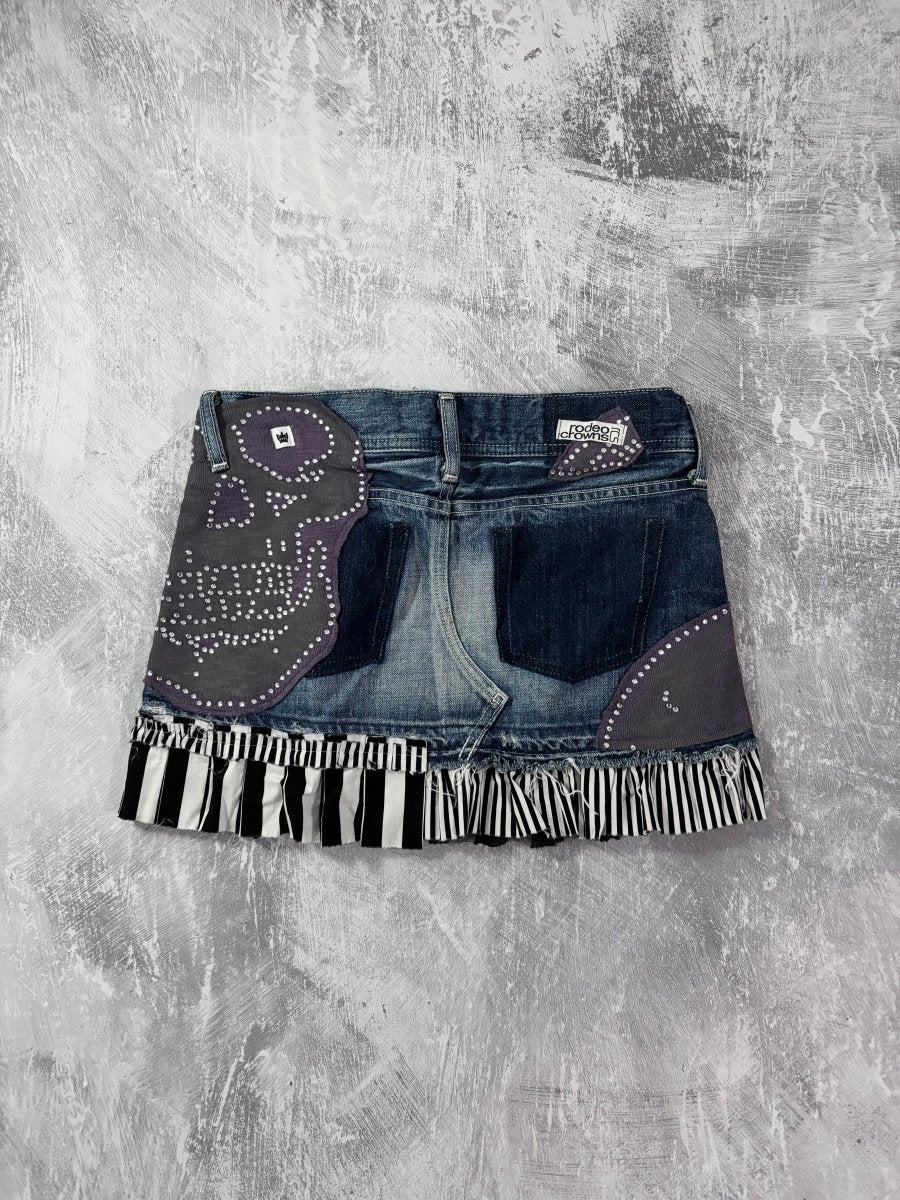 Patchwork Denim Mini Skirt - MIDNIGHT FAE