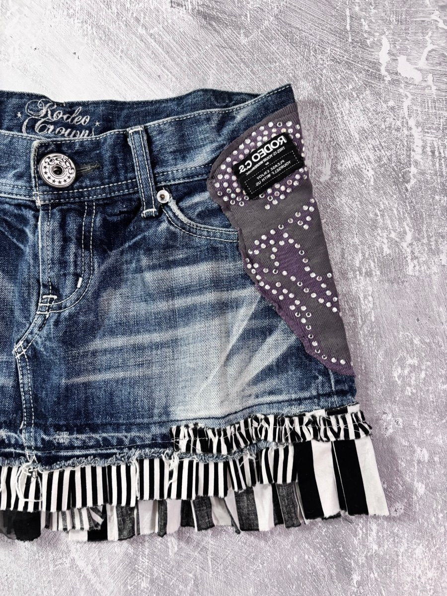 Patchwork Denim Mini Skirt - MIDNIGHT FAE