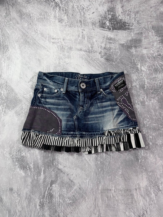 Patchwork Denim Mini Skirt - MIDNIGHT FAE