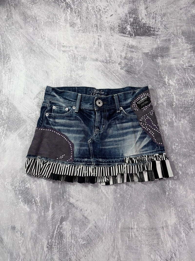 Patchwork Denim Mini Skirt - MIDNIGHT FAE
