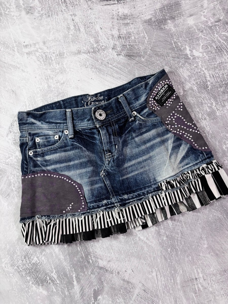Patchwork Denim Mini Skirt - MIDNIGHT FAE