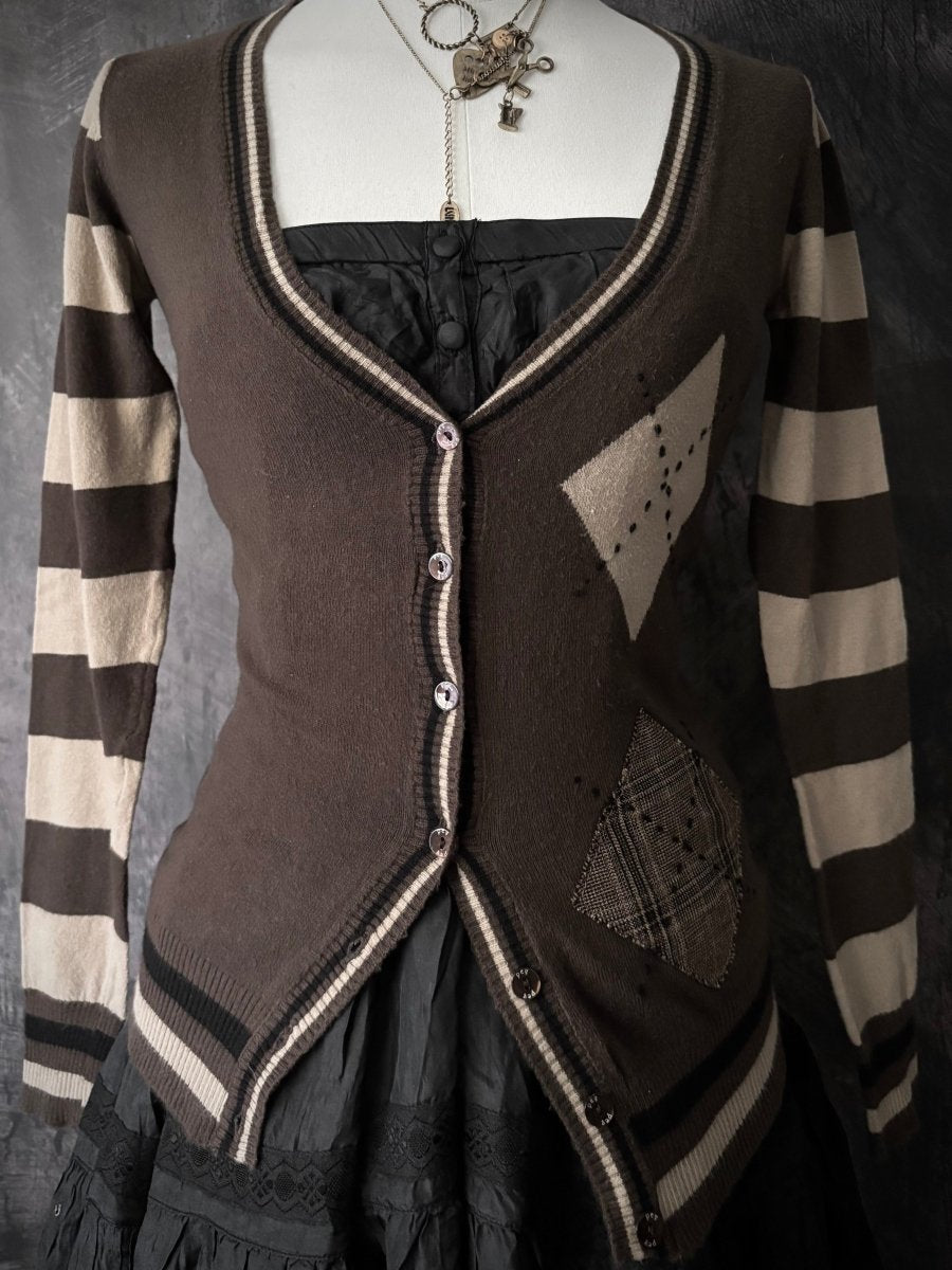 Patchwork Knit Cardigan - MIDNIGHT FAE