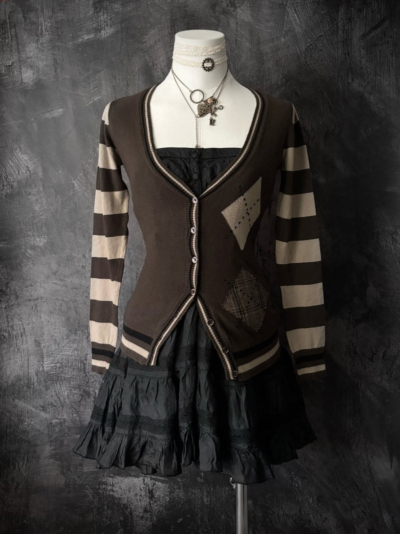 Patchwork Knit Cardigan - MIDNIGHT FAE