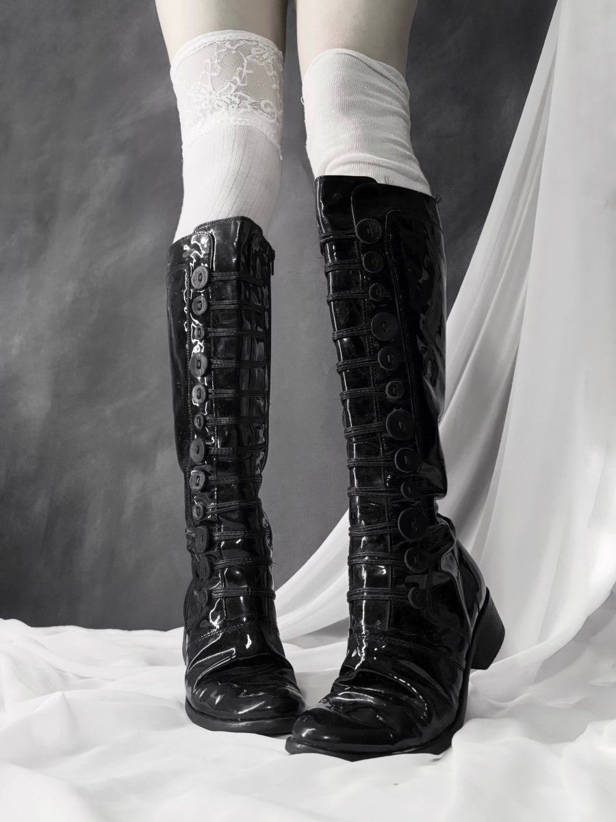 Patent Button Boots - MIDNIGHT FAE
