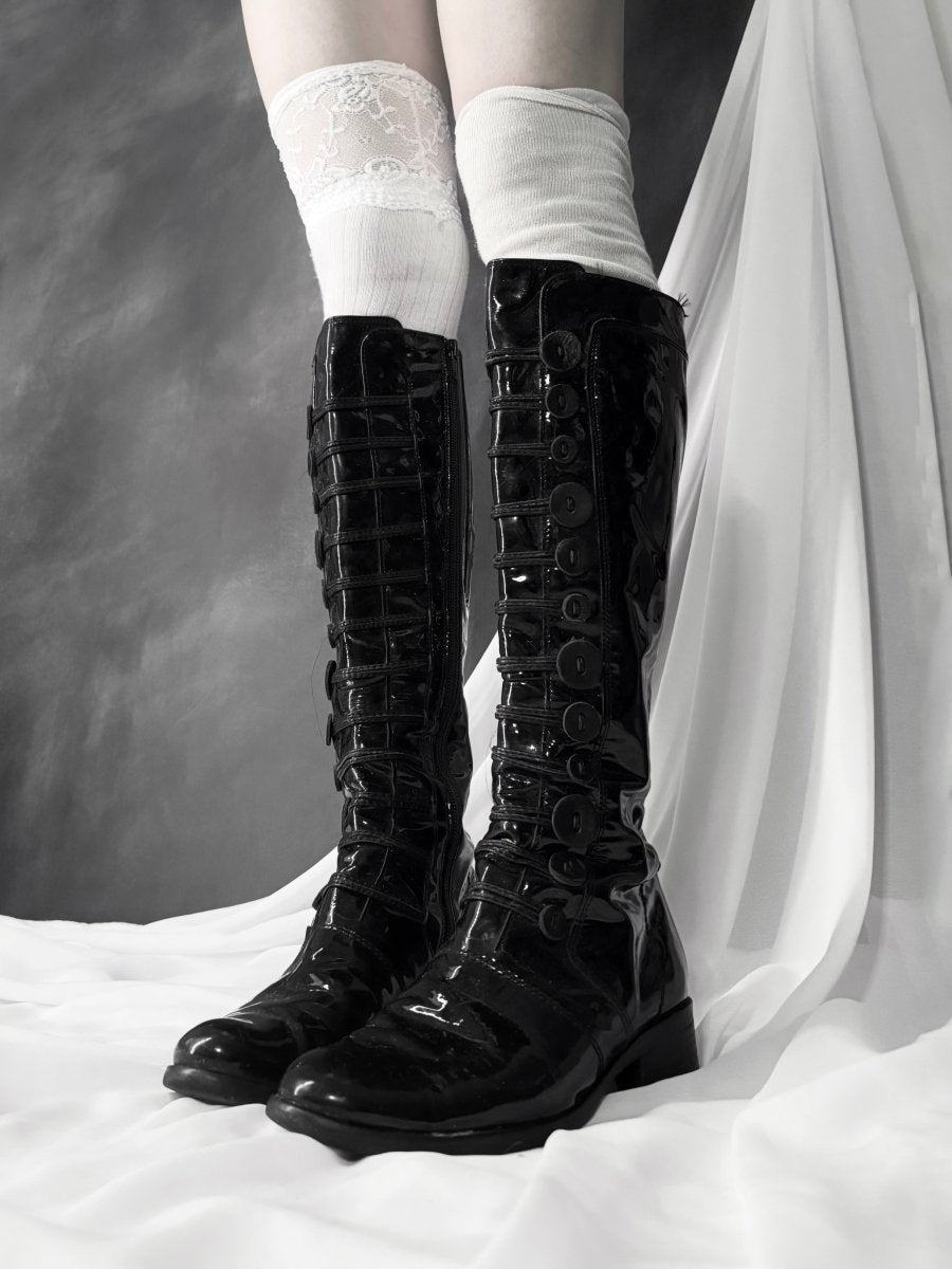 Patent Button Boots - MIDNIGHT FAE