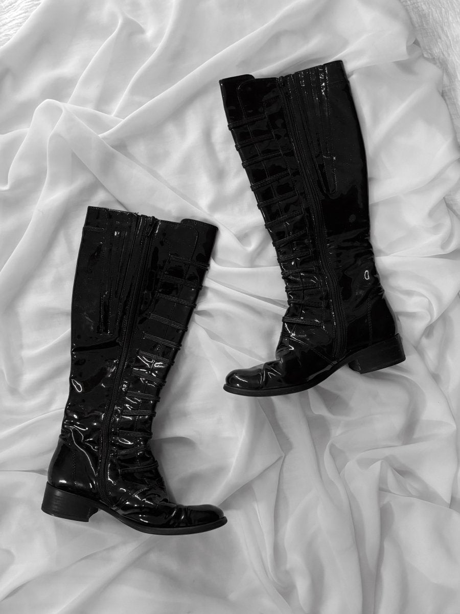 Patent Button Boots - MIDNIGHT FAE