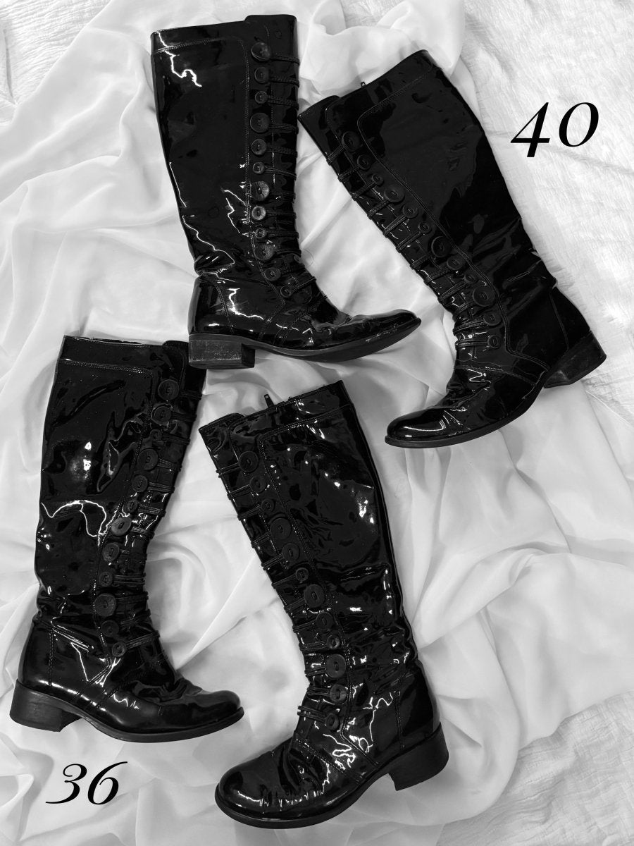 Patent Button Boots - MIDNIGHT FAE