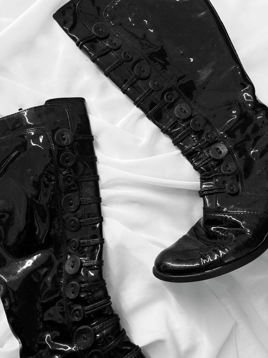 Patent Button Boots - MIDNIGHT FAE