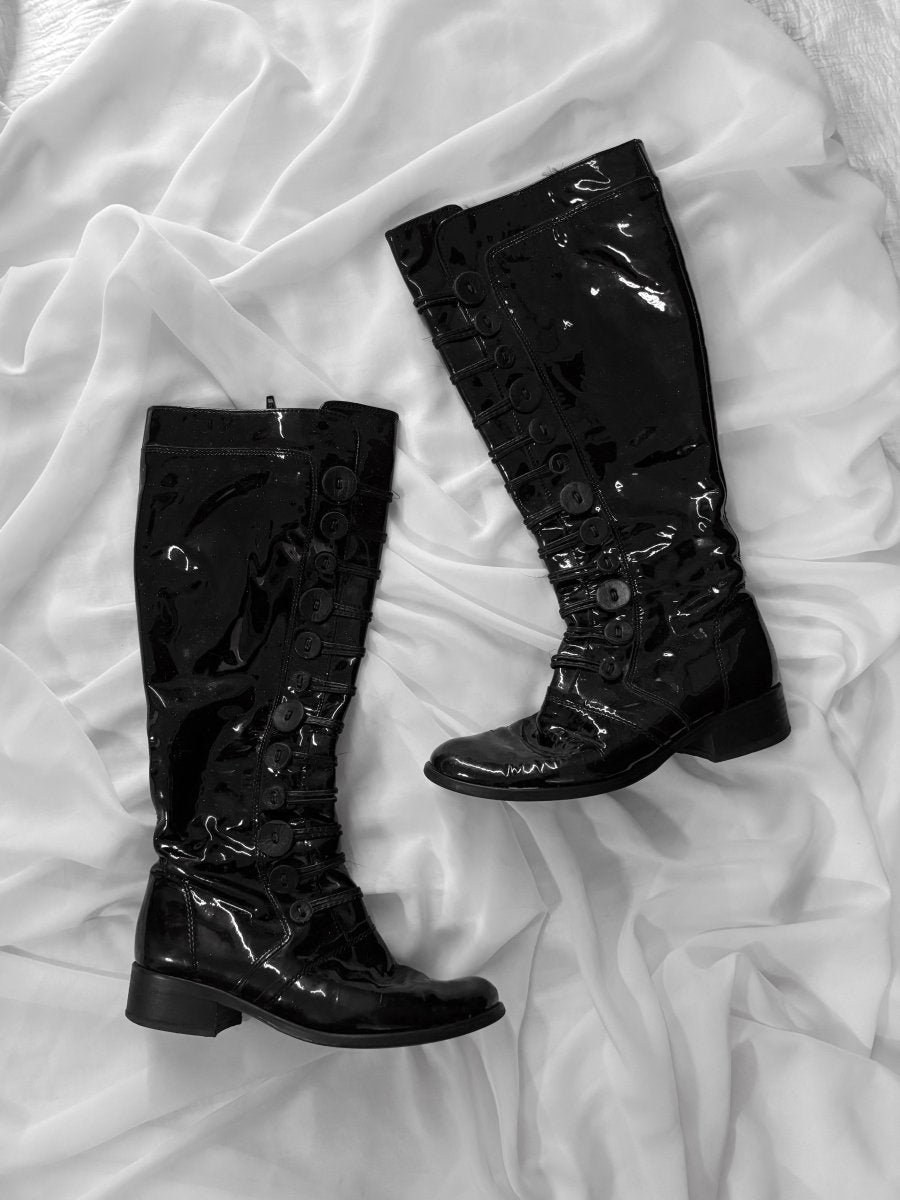 Patent Button Boots - MIDNIGHT FAE