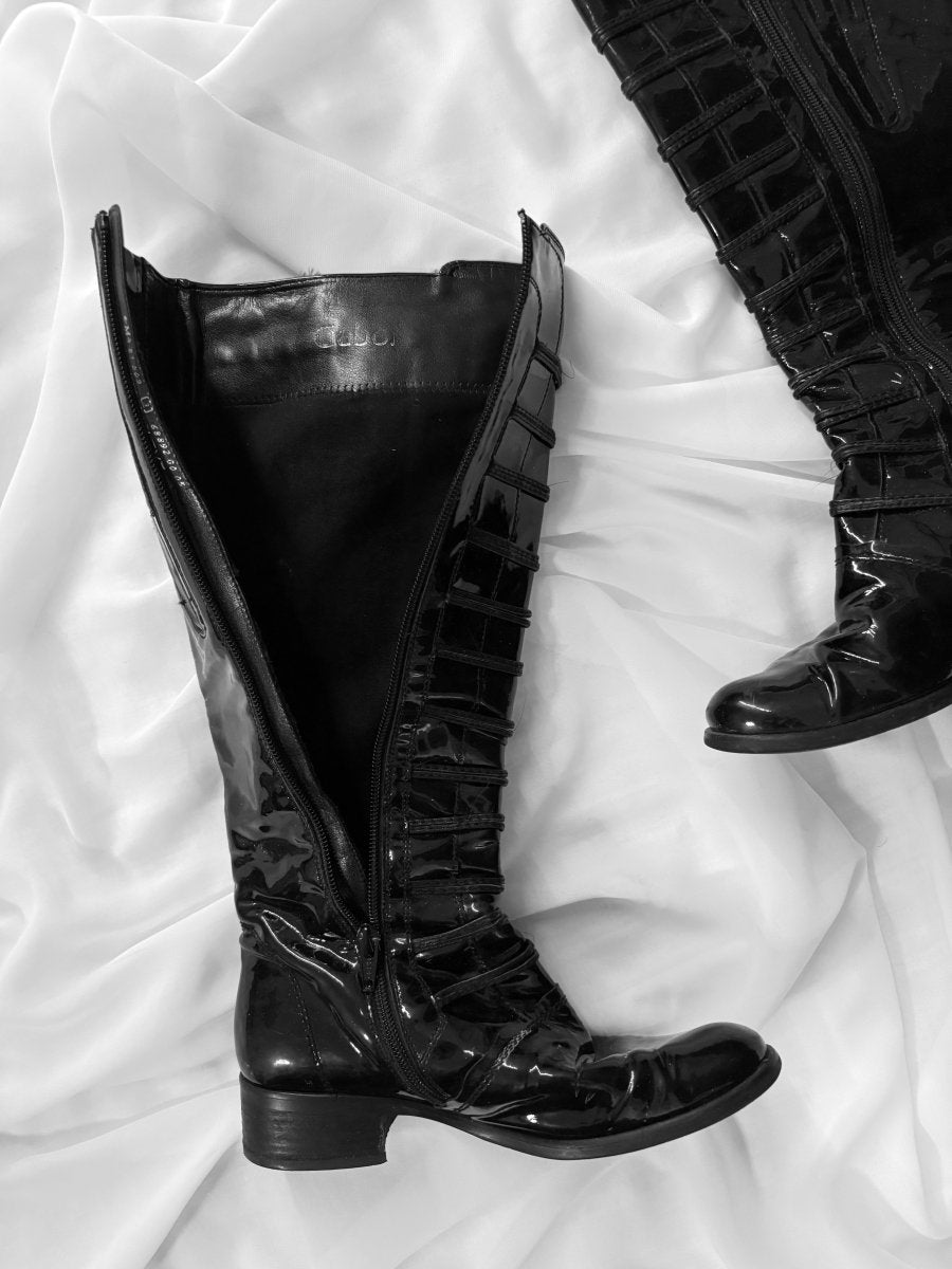Patent Button Boots - MIDNIGHT FAE