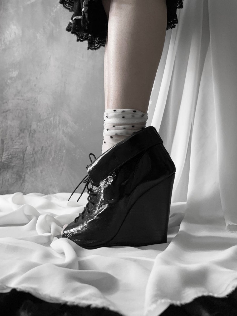 Patent Wedge Boots - MIDNIGHT FAE