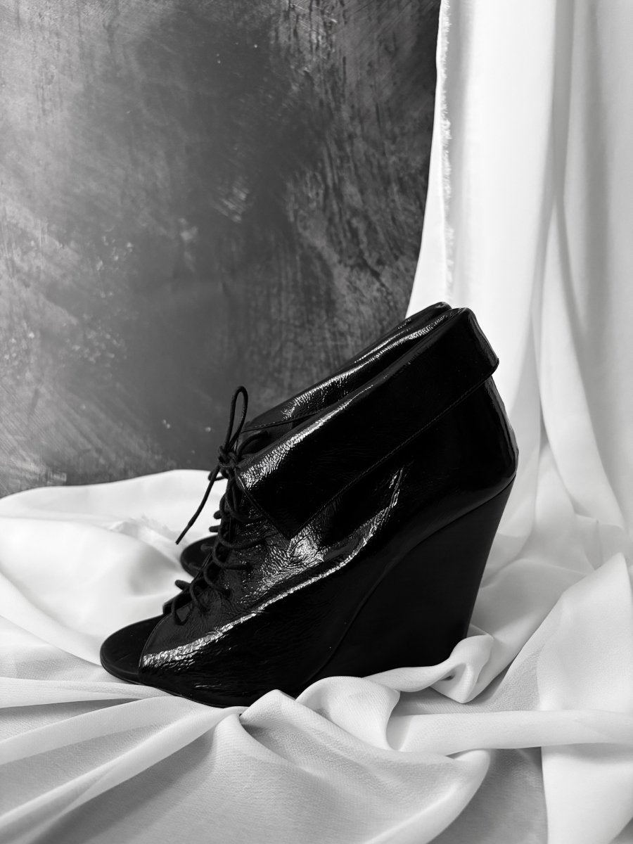 Patent Wedge Boots - MIDNIGHT FAE