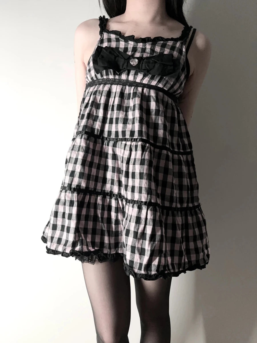 Pink Plaid Tiered Cami - MIDNIGHT FAE