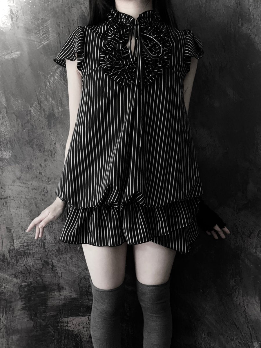 Pinstripe Bubble Dress - MIDNIGHT FAE