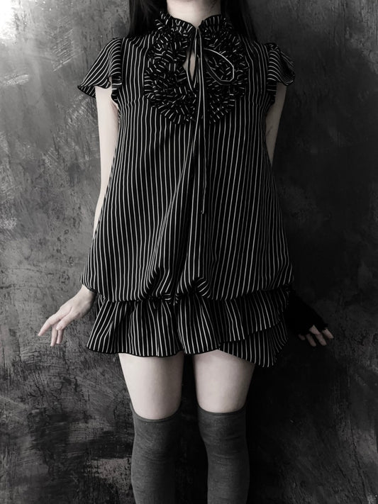 Pinstripe Bubble Dress - MIDNIGHT FAE