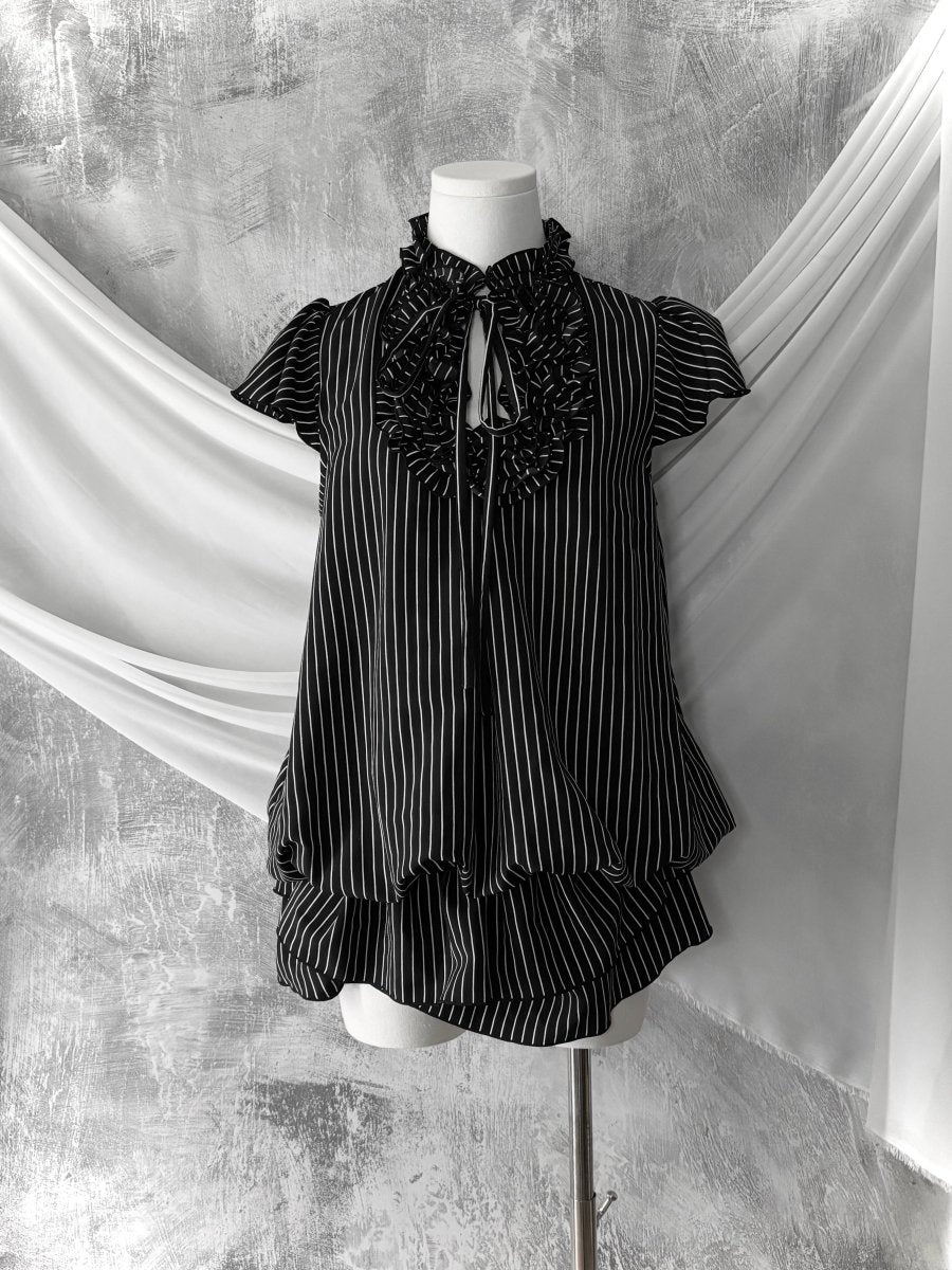 Pinstripe Bubble Dress - MIDNIGHT FAE