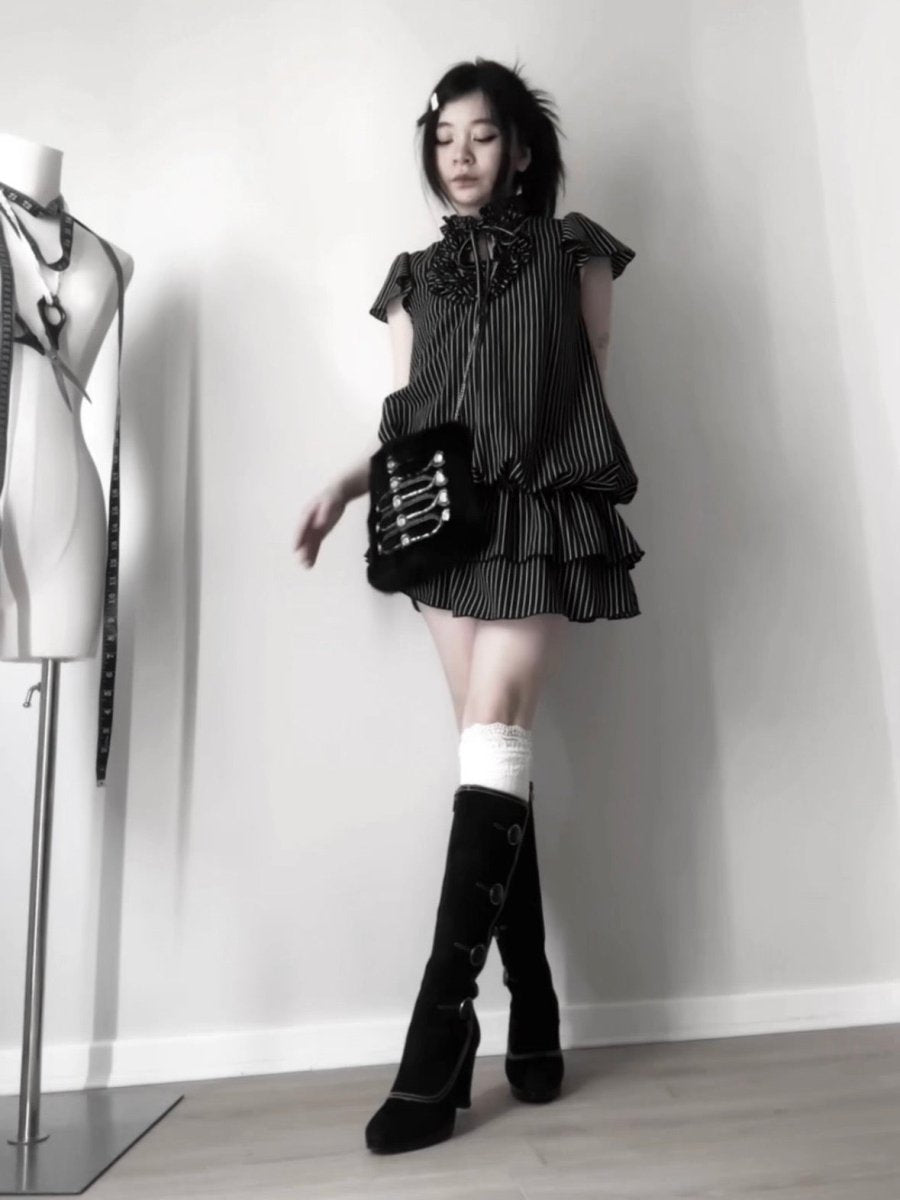 Pinstripe Bubble Dress - MIDNIGHT FAE