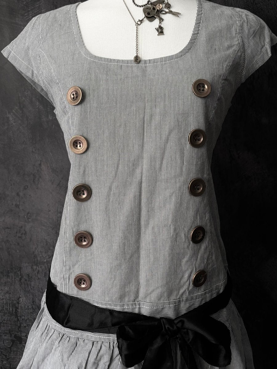 Pinstripe Button Dress - MIDNIGHT FAE