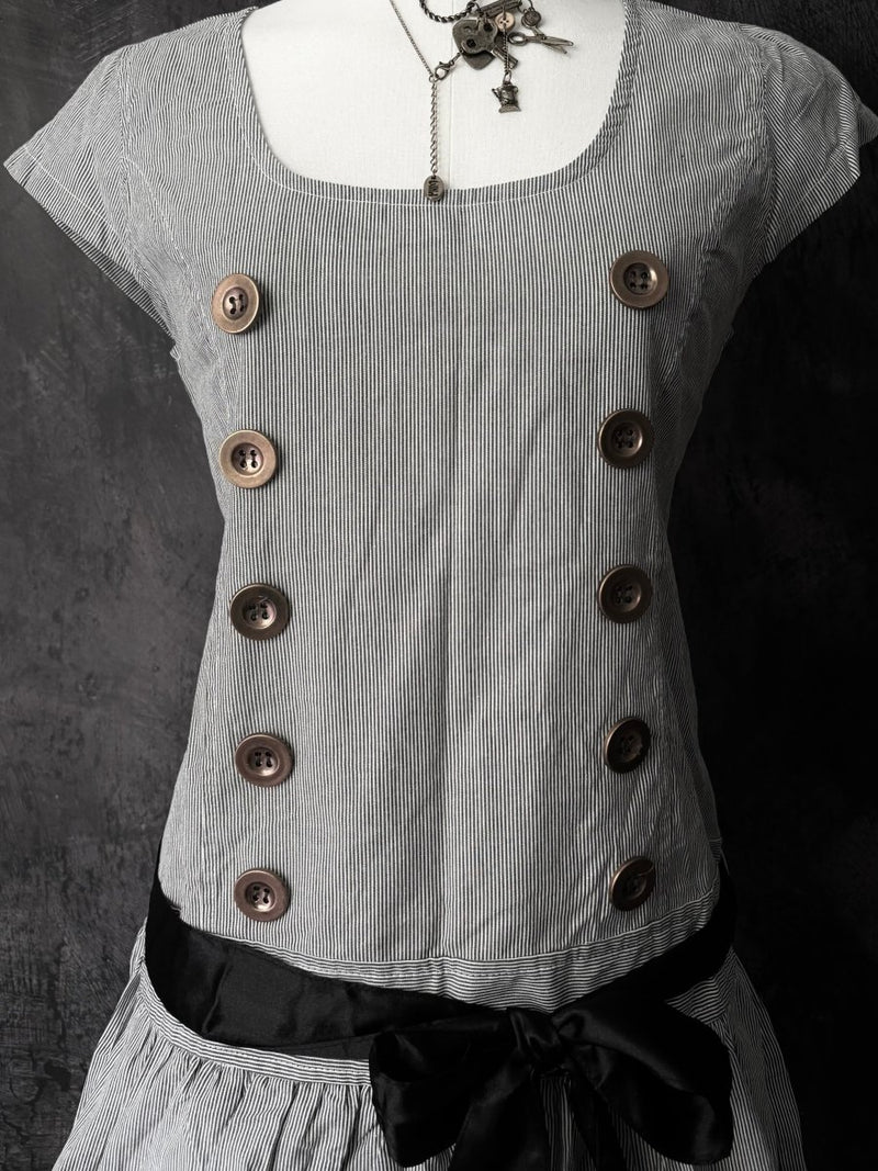 Pinstripe Button Dress - MIDNIGHT FAE