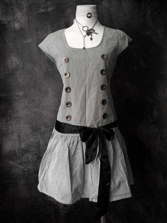 Pinstripe Button Dress - MIDNIGHT FAE