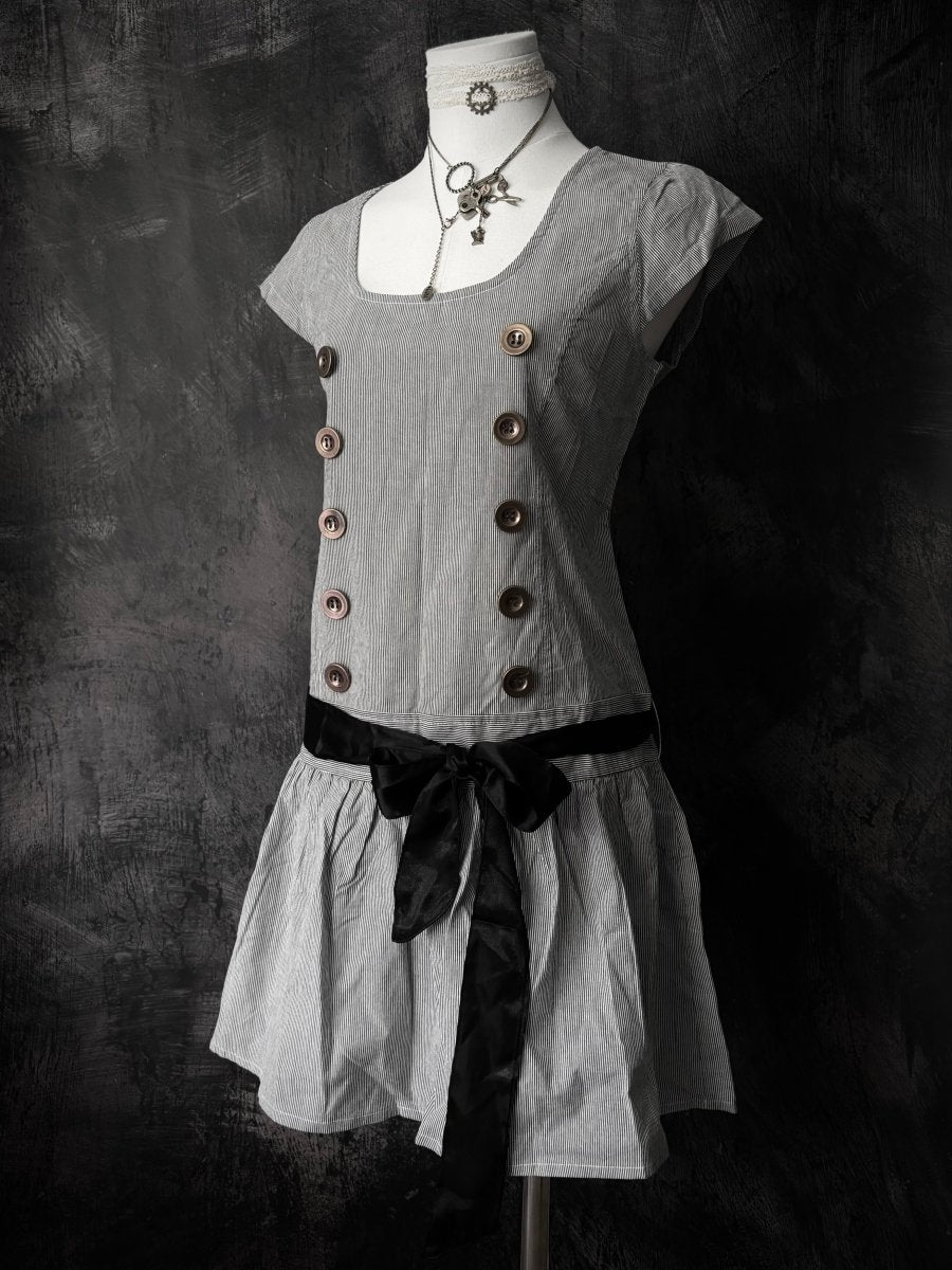Pinstripe Button Dress - MIDNIGHT FAE