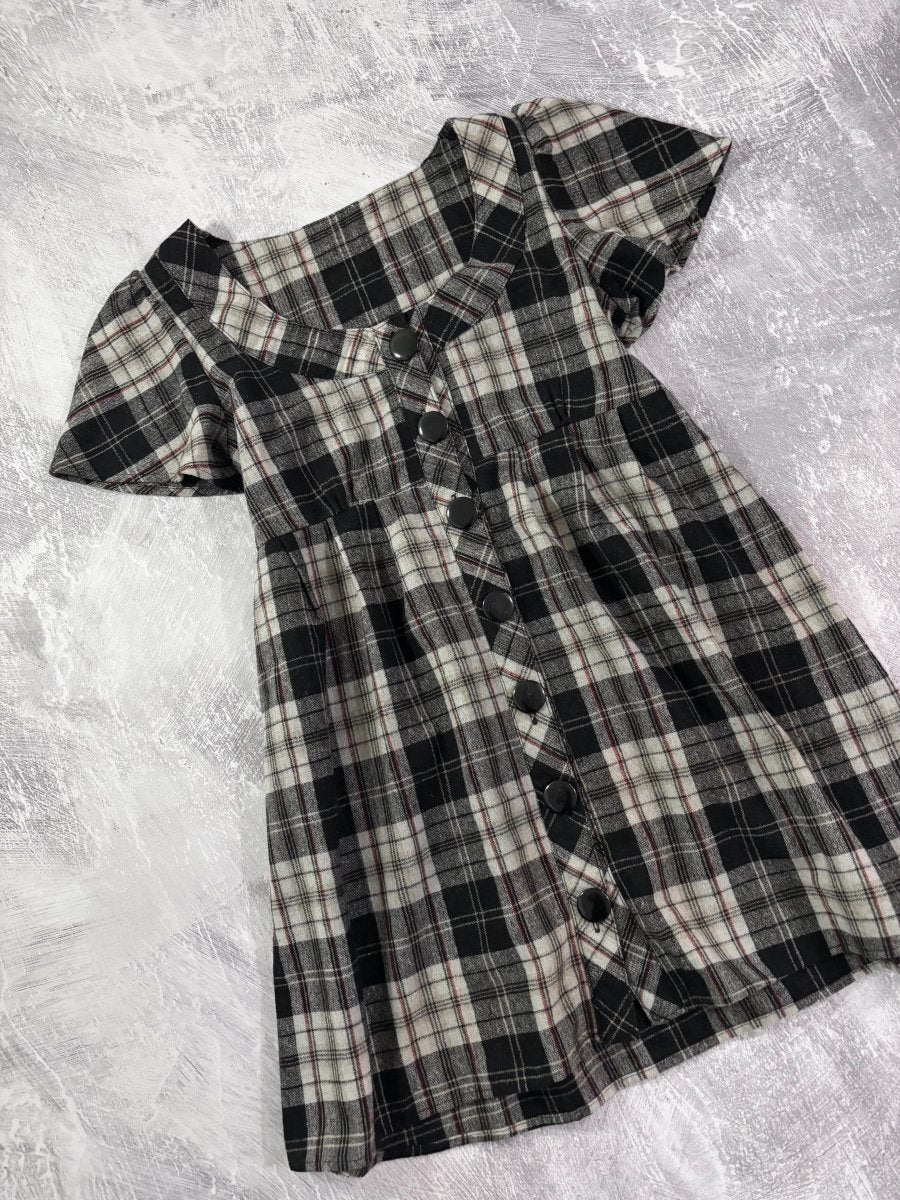 Plaid Button Up Mini Dress - MIDNIGHT FAE