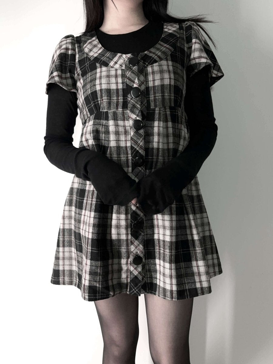 Plaid Button Up Mini Dress - MIDNIGHT FAE