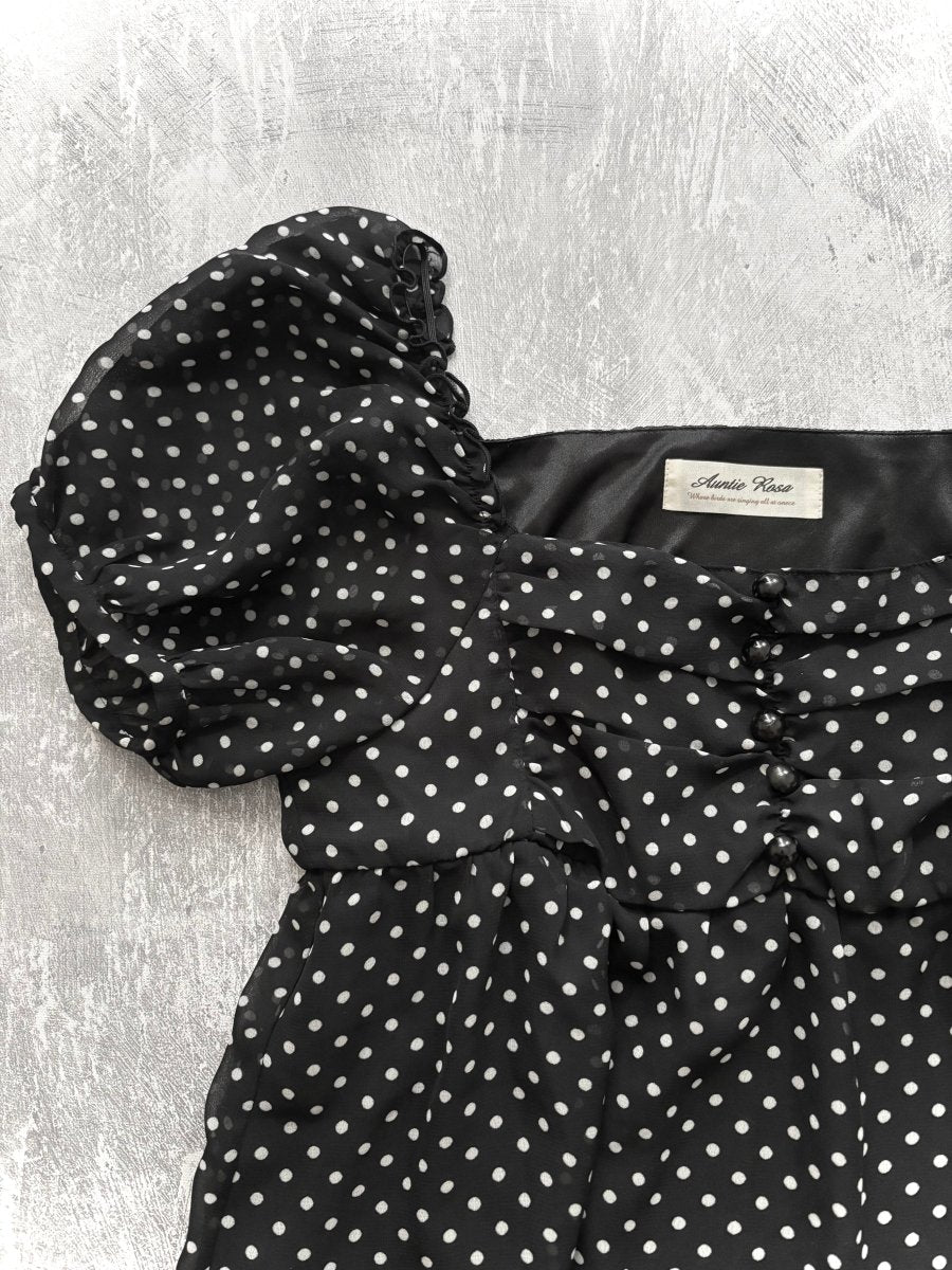 Rosette Polkadot Blouse - MIDNIGHT FAE