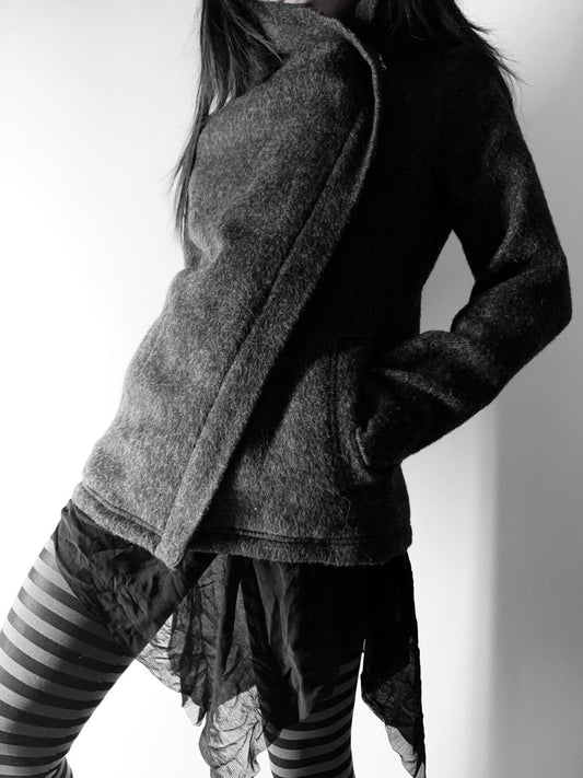 Rouge Asymmetric Wool Jacket - MIDNIGHT FAE