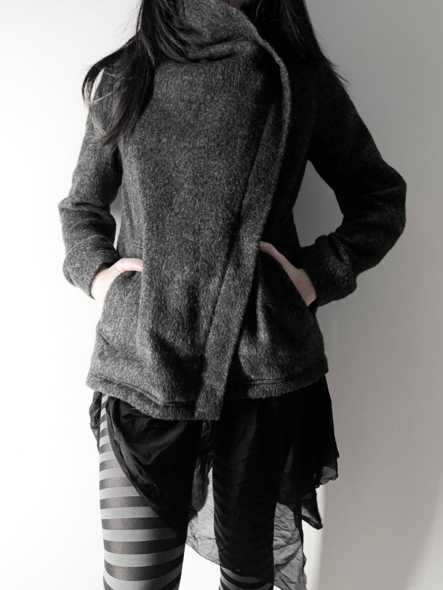 Rouge Asymmetric Wool Jacket - MIDNIGHT FAE