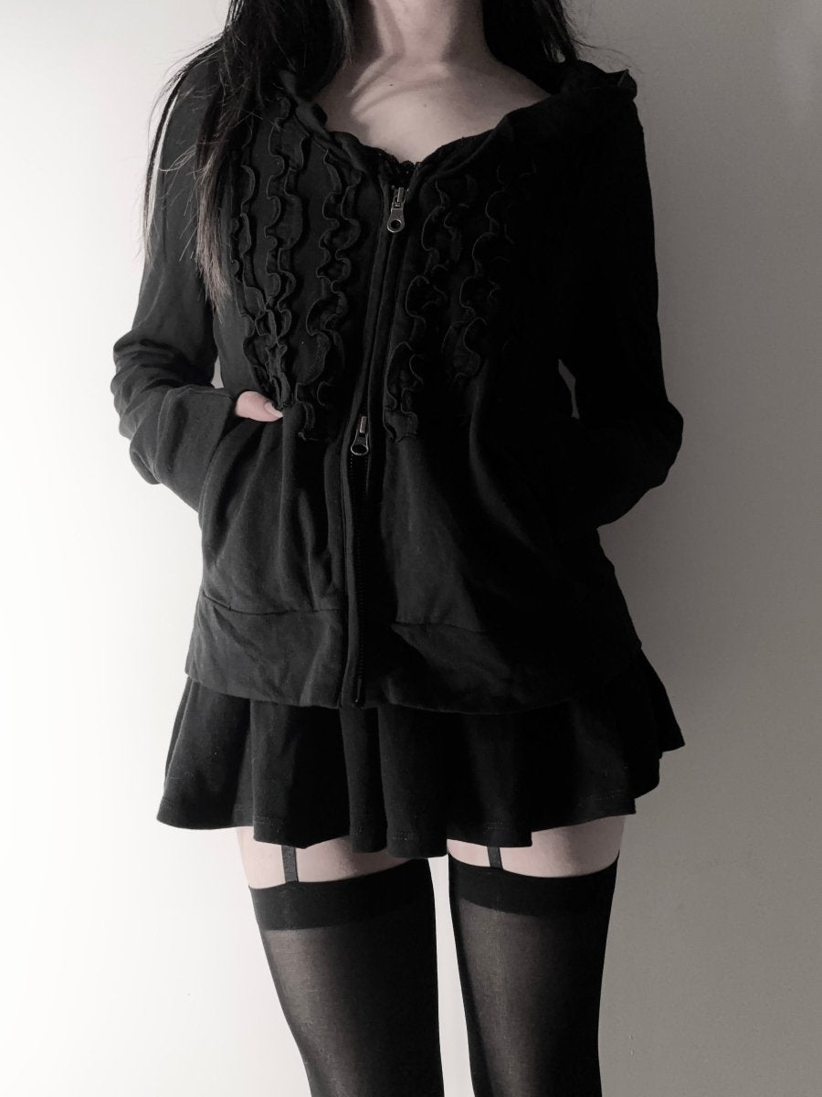 Ruffle Zip Up Hoodie - MIDNIGHT FAE