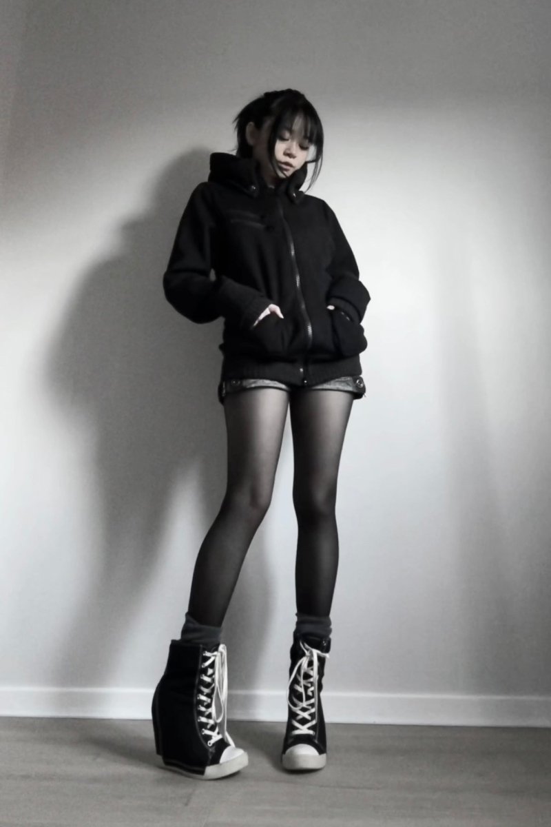 Ryu Black Zip Up Hoodie Jacket - MIDNIGHT FAE