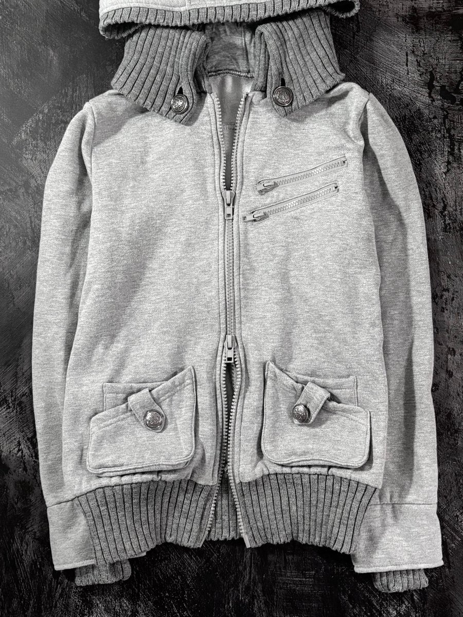 Ryu Grey Zip Up Hoodie Jacket - MIDNIGHT FAE