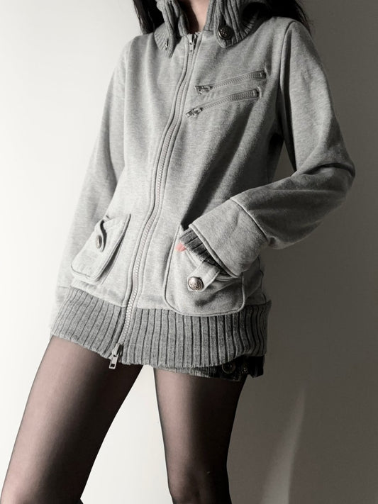 Ryu Grey Zip Up Hoodie Jacket - MIDNIGHT FAE