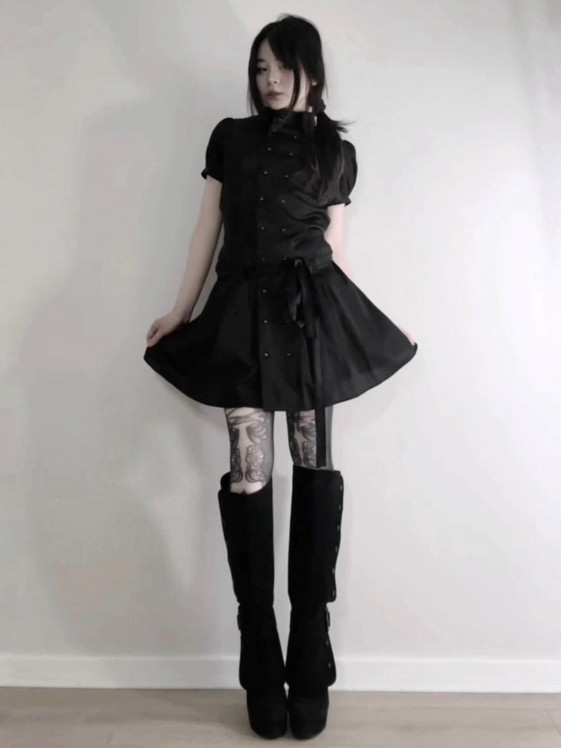 Satin Collared Dress - MIDNIGHT FAE