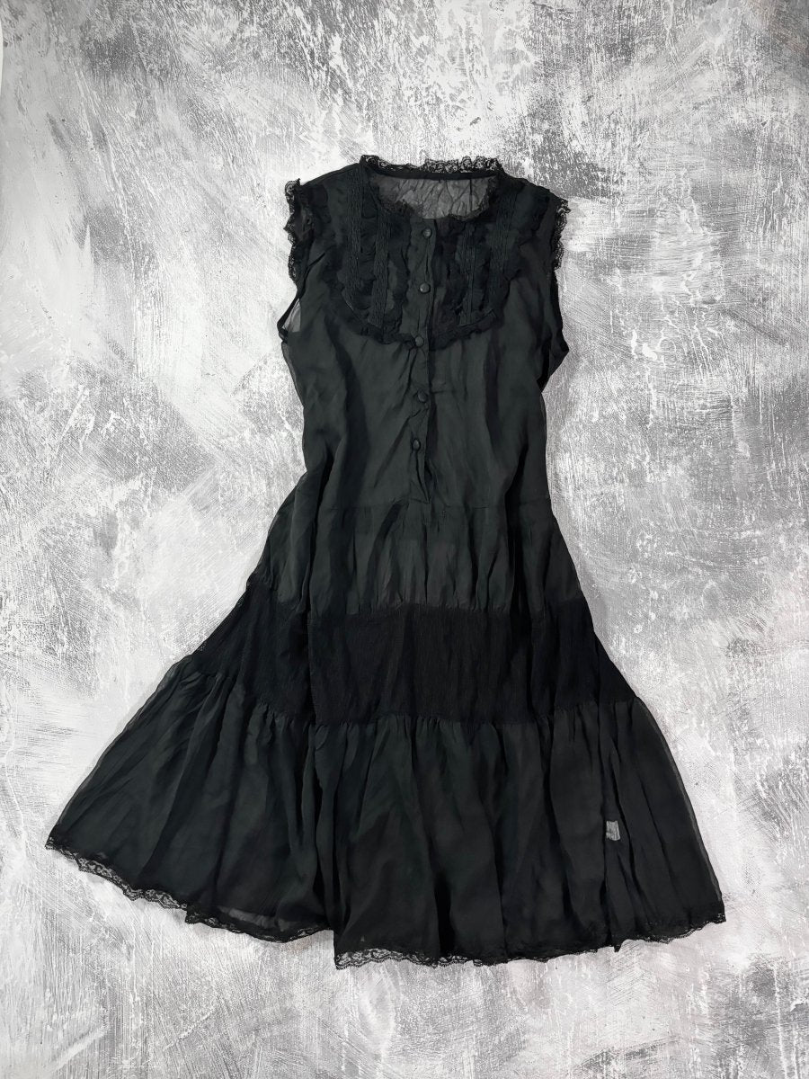 Sheer Frilly Midi Dress - MIDNIGHT FAE