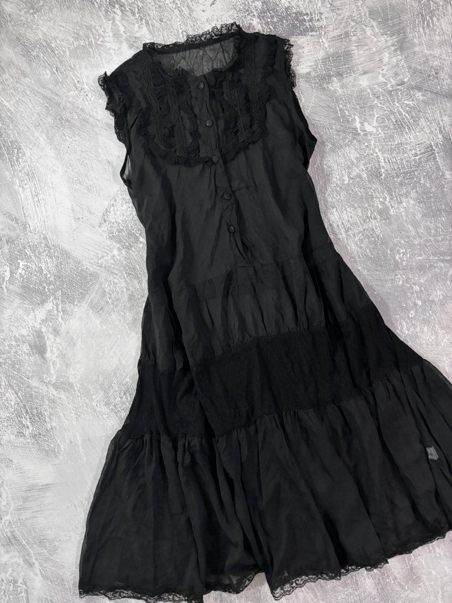 Sheer Frilly Midi Dress - MIDNIGHT FAE