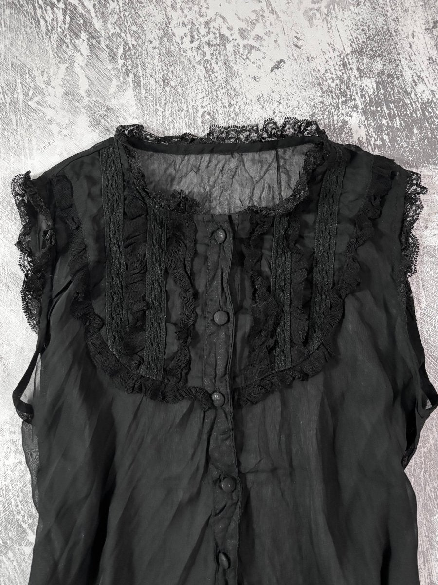 Sheer Frilly Midi Dress - MIDNIGHT FAE