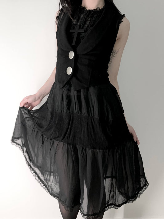Sheer Frilly Midi Dress - MIDNIGHT FAE