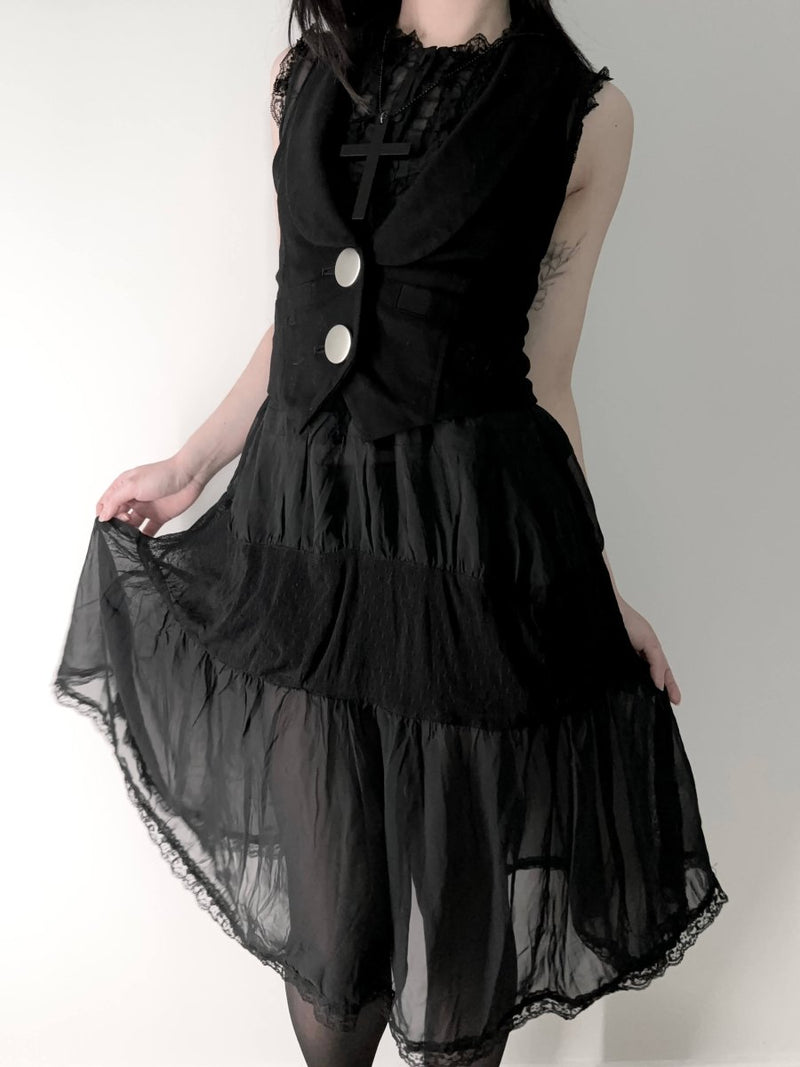 Sheer Frilly Midi Dress - MIDNIGHT FAE