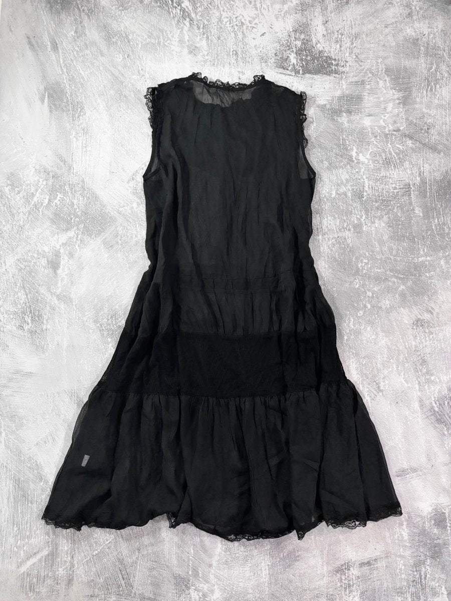 Sheer Frilly Midi Dress - MIDNIGHT FAE