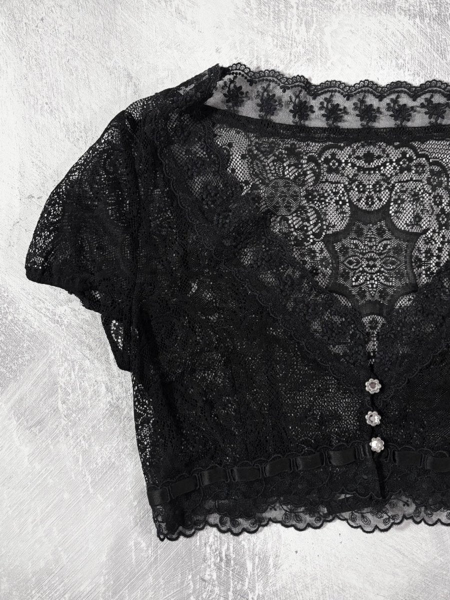 Sheer Lace Bolero Vest - MIDNIGHT FAE