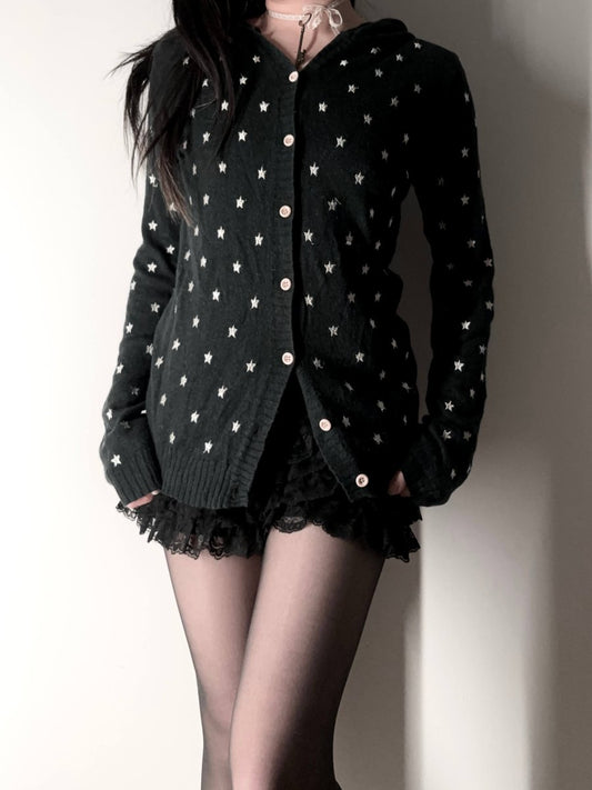 Stars Hooded Cardigan - MIDNIGHT FAE