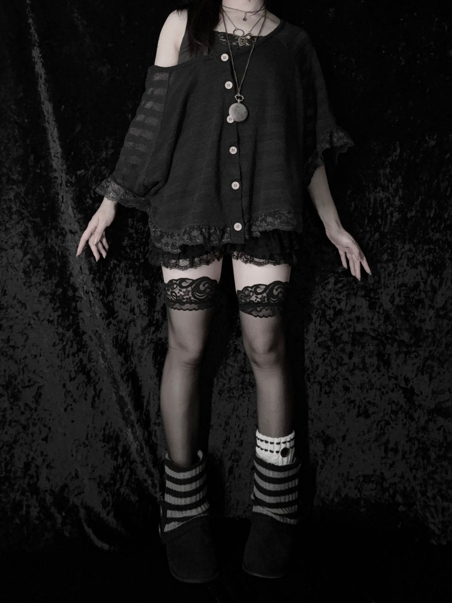 Striped Knit Poncho - MIDNIGHT FAE