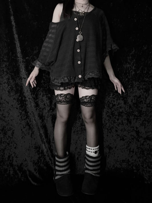 Striped Knit Poncho - MIDNIGHT FAE